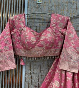 Stunning Pink Brocade Lehenga Choli Set