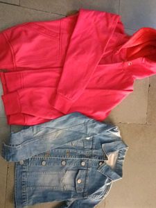 Women’s Jacket Combo | Red Hoodie + Denim Jacke