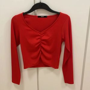 Orange Ruched Long Sleeve Top