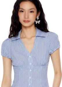 Blue Striped Button-Up Top 👚