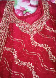 Beautiful Red Kurta Set with Golden Print