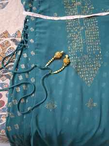 Elegant Teal Kurta Set with Gold Print