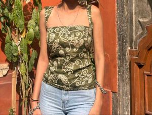 Green Floral Sleeveless Top