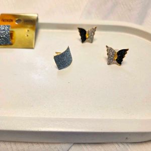 Sparkly Butterfly &amp; Geometric Earring Set