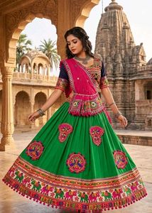 Green And Blue Navratri Lehnga