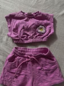 6-12m) Cute Pink Crop Top &amp; Shorts Set