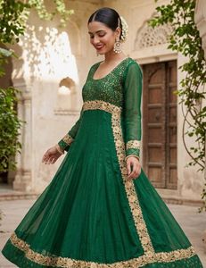 Green Anarkali with bottom and dupatta