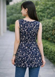 Mid-Thigh Floral Kurti with Back Zip