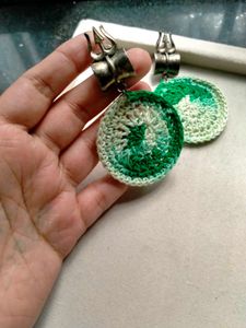 Handmade Crochet Earrings with Trishul Charm