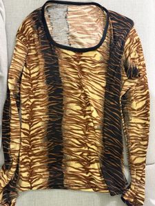 Y2K Tiger Print Mesh Long Sleeve Top