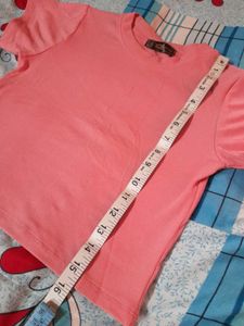 Thai Coral Pink Knit Ribbed Crop Top Tee Crewneck