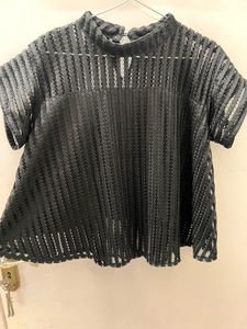 Chic Black Cropped Mesh Top with sheer neck
