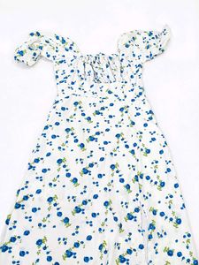 White Floral Print Puff Sleeve Dress