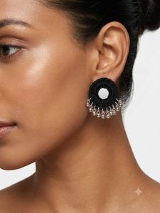 Boho Black Mirror Jhumka Earrings(navratri)