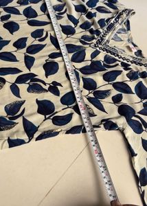 Cream Kurta with Blue Leaf Print