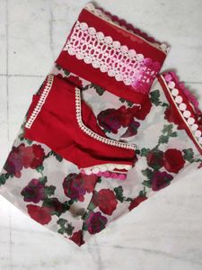 Floral Chiffon Saree with Red Blouse