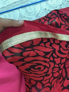Vibrant Pink &amp; Red Floral Saree