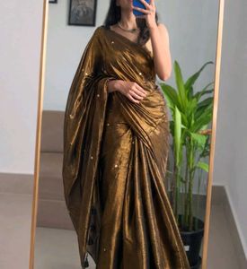 ✨ Premium Bronze Tissue Silk Saree | Gold