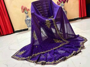 purple handwork saree