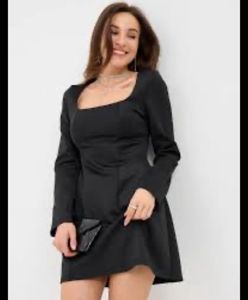 Chic Square Neck Long Sleeve Dress