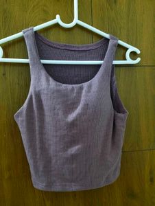 Ribbed Knit Crop Tank Top With Pads