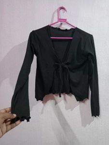 Chic Black &amp; White Tie-Front Cardigan