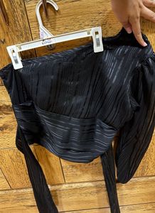 Sheer Striped One-Shoulder Crop Top