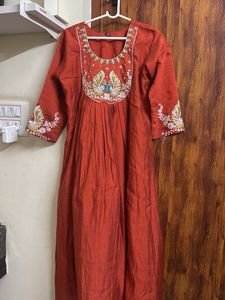 Orange Embroidered Kurta set with dupatta