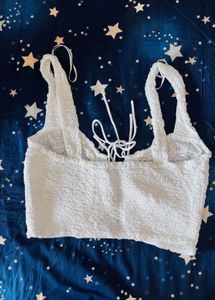White Smocked Tie-Front Crop Top