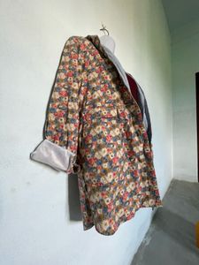 Floral Print Open Front Coat