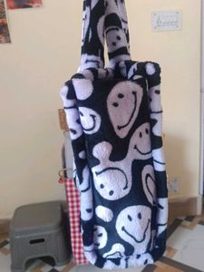 Fuzzy Smiley Face Tote Bag