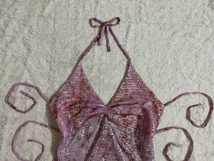 Sparkling baby pink party Halter Neck Top