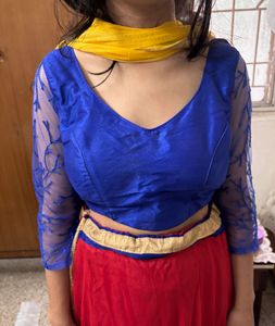 Red Lehenga with Blue Blouse