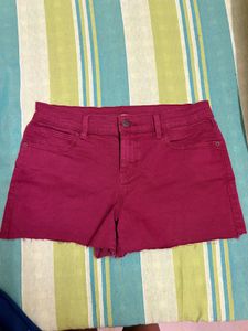Mid-Waisted Burgundy Denim Shorts
