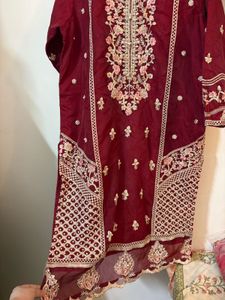 luxury Maroon pakistani suit with beautiful heavy