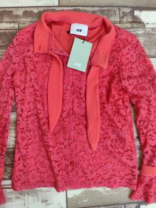 H&amp;M Chic Lace Coral Pink Top - XS/S