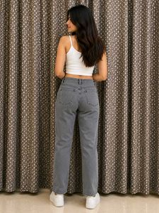 Grey High Waist Straight Fit Women's Jeans | Premi