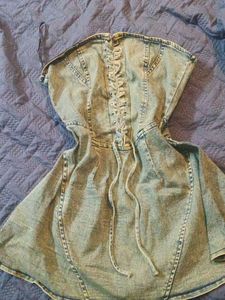 washed Denim Corset y2k strapless  minidr