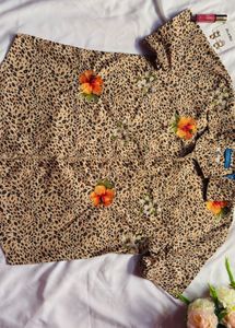 Leopard Print Floral Button-Up Shirt