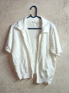 White Collared Short Sleeve Top Shirt