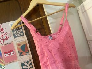 Cute Pink Eyelet Peplum Top