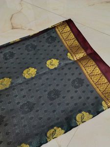 Elegant Floral Grey N Maroon Saree