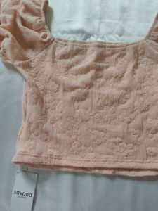 Peach Puff Sleeve Textured Top