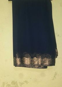 Elegant  navy Blue &amp; Gold Floral Saree