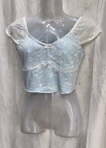 4168. Sheer Lace Baby Blue Crop Top