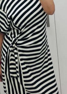 Chic Black & White Striped Wrap Dress