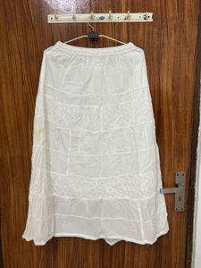 White Embroidered Tiered Cotton Skirt