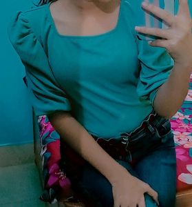 Teal Puff Sleeve Top
