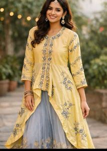 handwork Yellow &amp; Grey Embroidered Gown