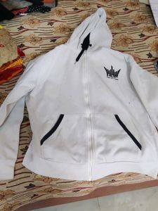 Mens White Zip-Up Hoodie L